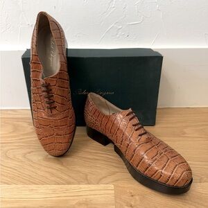 NEW! In Box ROBERT CLERGERIE Signature Wemilex Oxford in Croc Camel sz 10 $565!